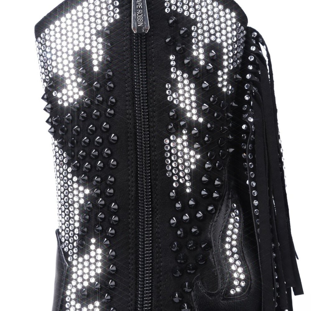 NWB Fring and Rhinestone Stiletto Booties - Picture 8 of 9
